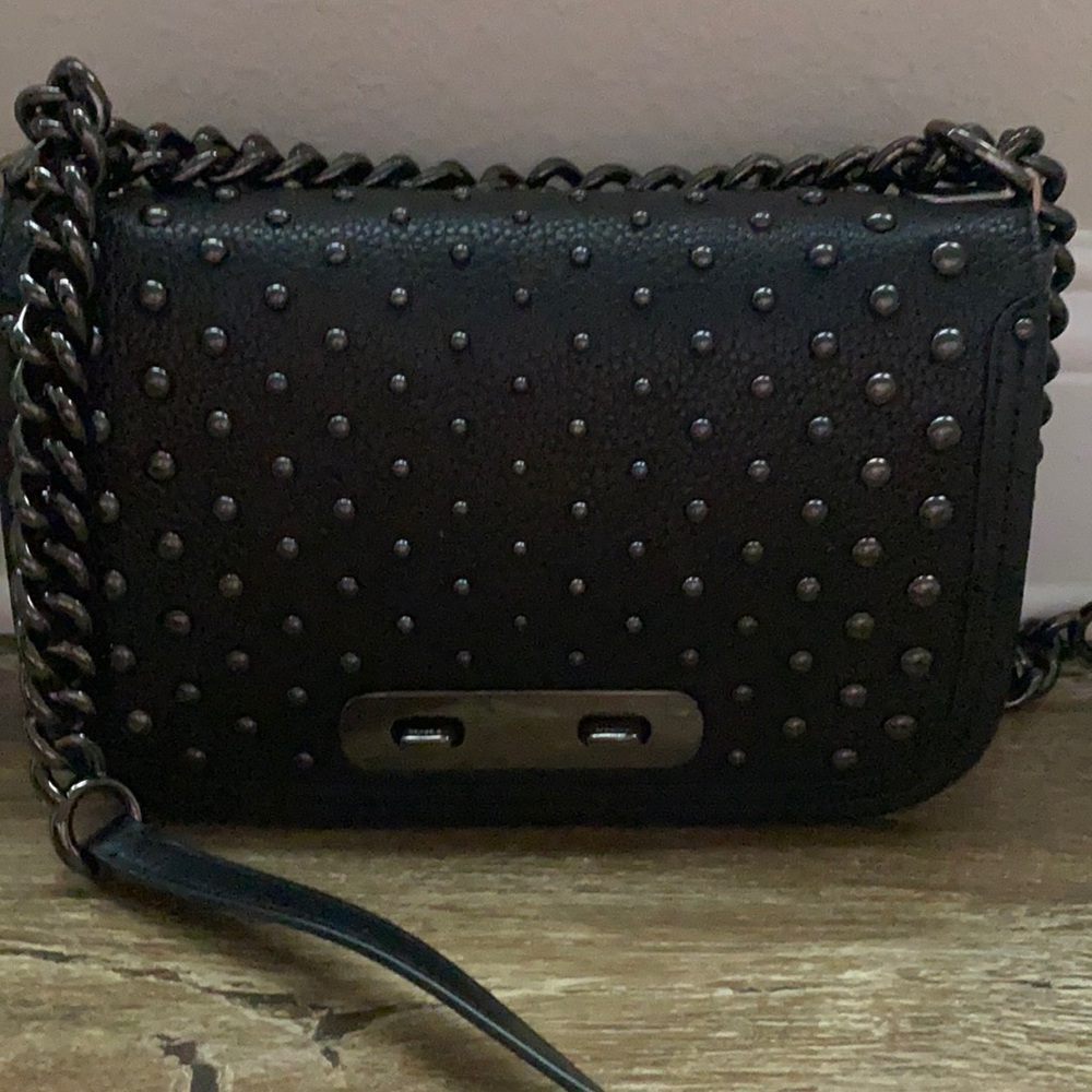 Coach flap black leather studded crossbody bag